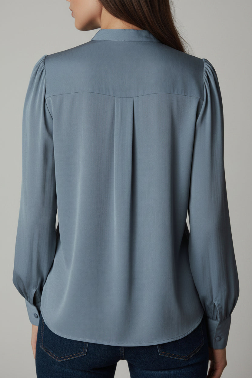 Blusa Catalina - Gasa Azul Empolvado con Olanes