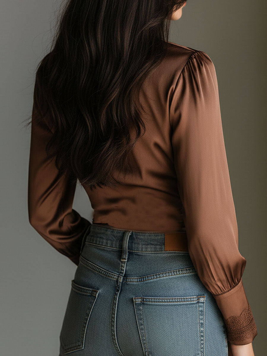 Blusa Tamara - Satinada Bronce Cruzada con Encaje