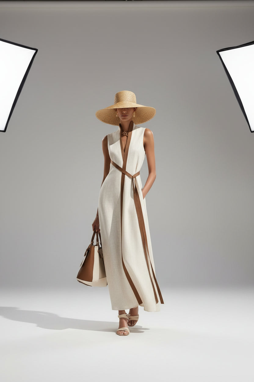 Vestido Raquel - Maxi Cruzado de Mezcla de Lino Refinado