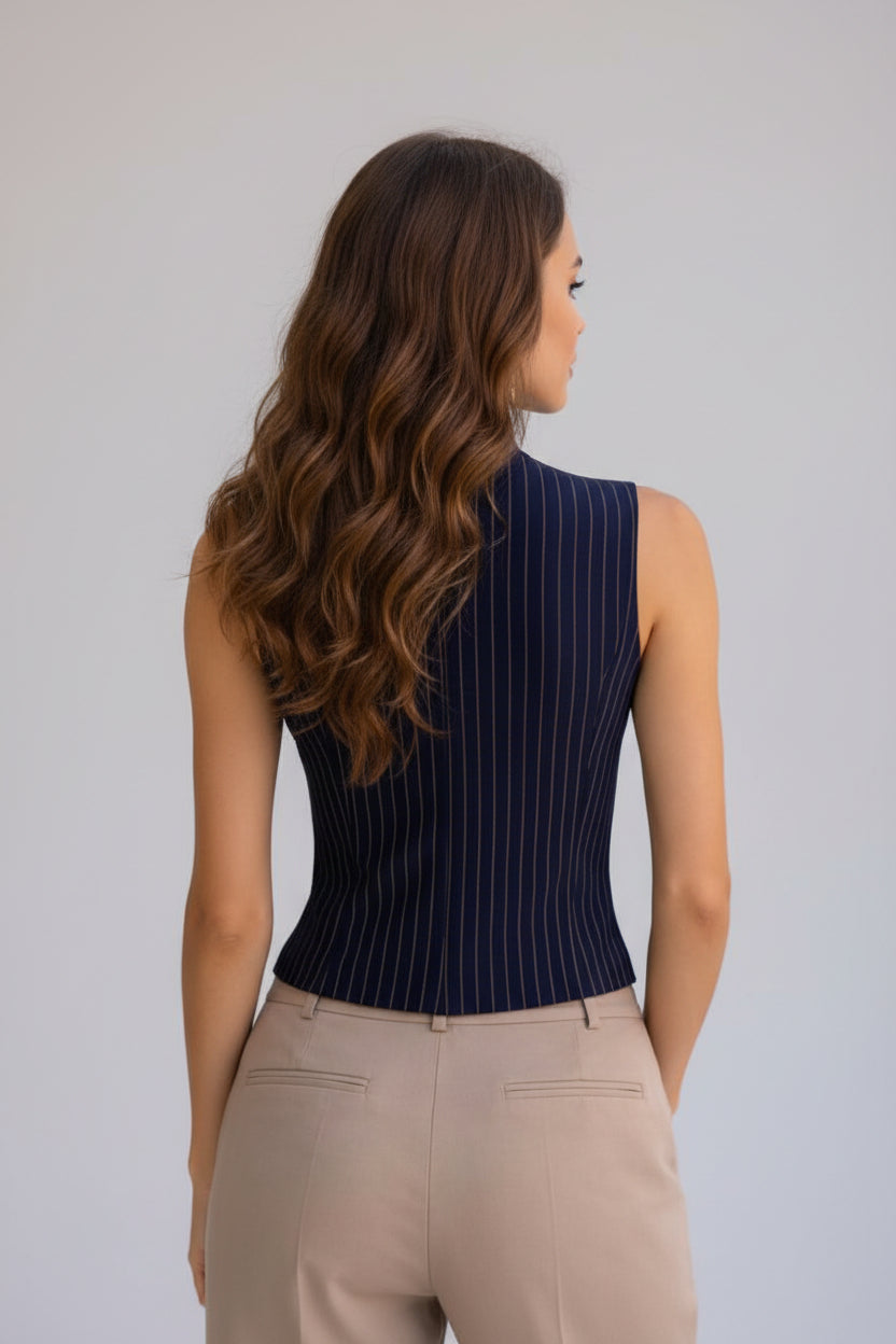 Blusa Bianca - Rayas Vintage sin Mangas
