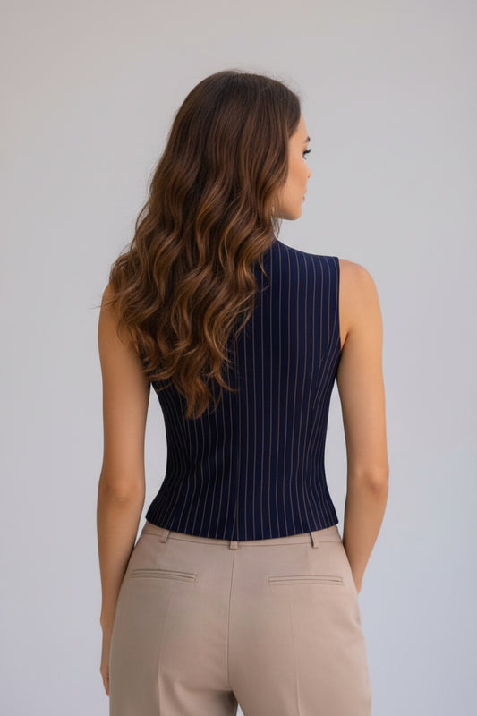 Blusa Bianca - Rayas Vintage sin Mangas