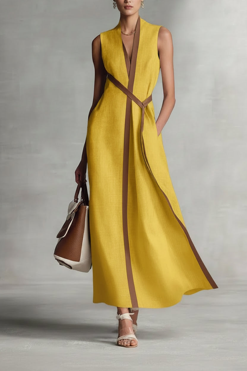 Vestido Raquel - Maxi Cruzado de Mezcla de Lino Refinado