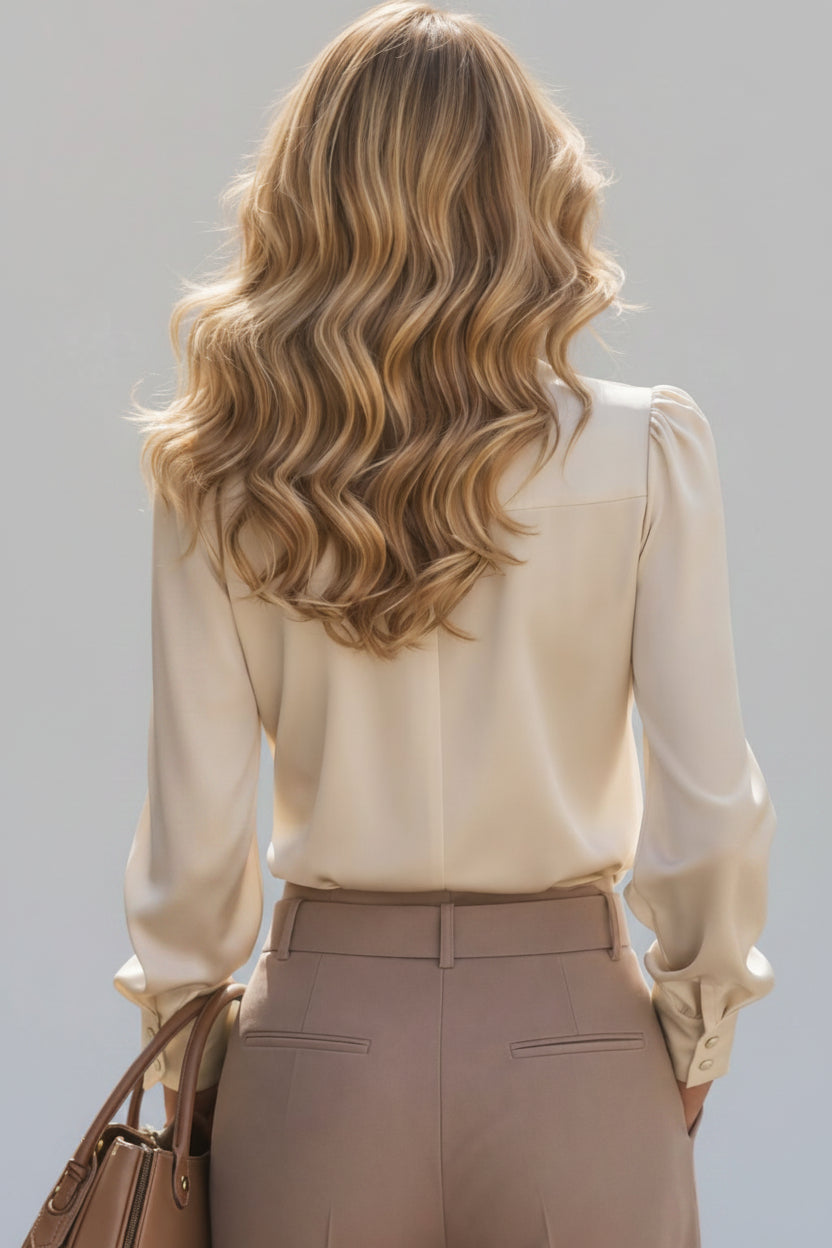 Blusa Renata - Satén Crema con Olanes