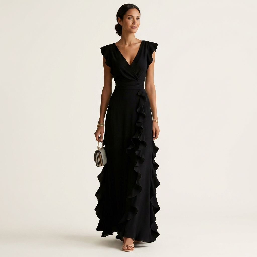 Vestido Delfi - Elegante largo con volantes