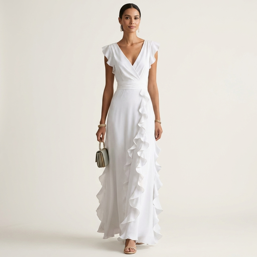 Vestido Delfi - Elegante largo con volantes