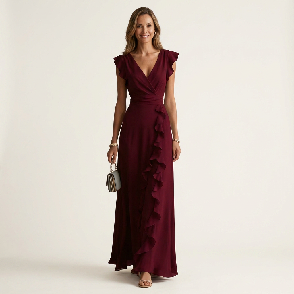 Vestido Delfi - Elegante largo con volantes